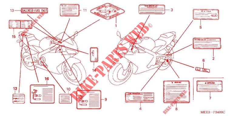 WARNETIKETT  für Honda CBR 600 RR 2003