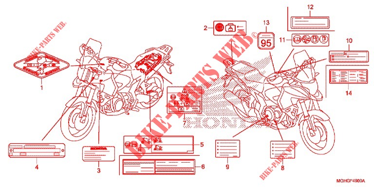 WARNETIKETT  für Honda CROSSTOURER 1200 DCT RED 2016