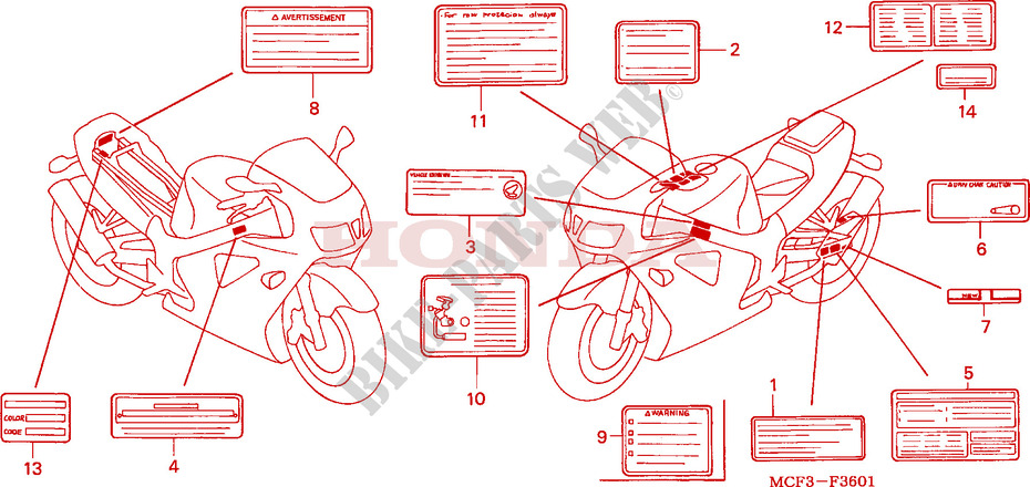WARNETIKETT(VTR1000SP2/3/4/5/6) für Honda VTR 1000 SP2 100CV 2002