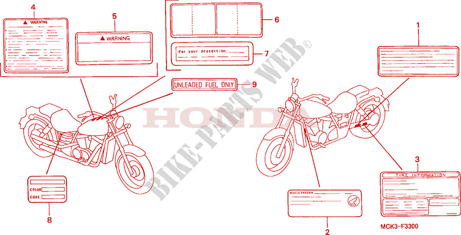 WARNETIKETT für Honda VT 1100 SHADOW C2 2000