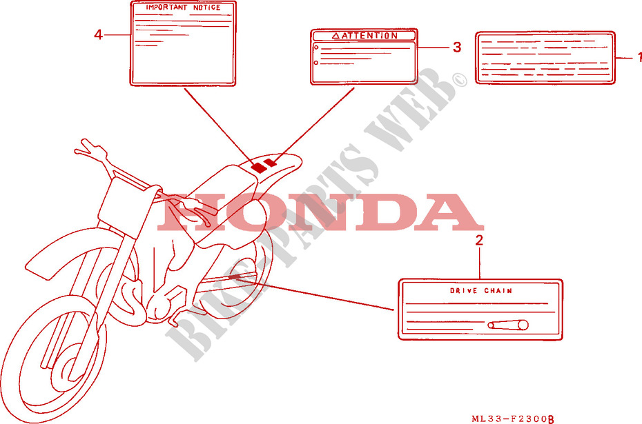 WARNETIKETT für Honda CR 500 R 1991