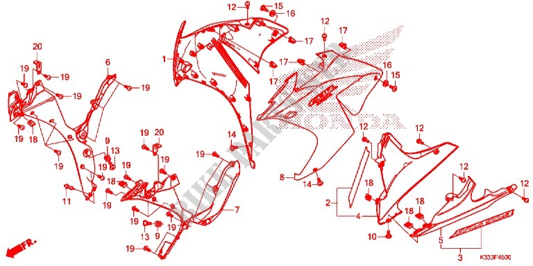 MITTLERER WINDLAUF/UNTERER WINDLAUF für Honda CBR 300 ABS HRC TRICOLOR 2015