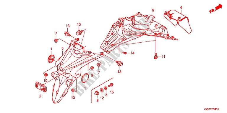 KOTFLÜGEL HINTEN (NSC502WH/T2) für Honda VISION 50 R HRC TRICOLOR 2014