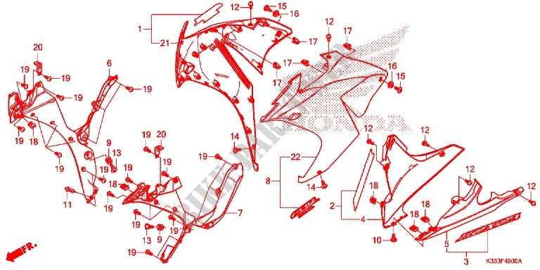 MITTLERER WINDLAUF/UNTERER WINDLAUF für Honda CBR 250 R WHITE 2015