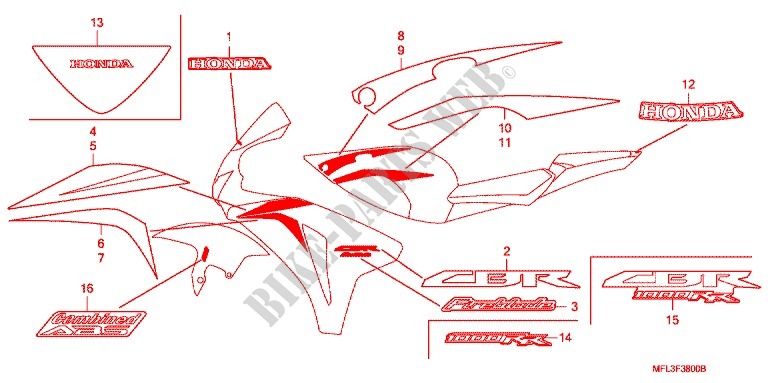 EMBLEM/STREIFEN (1) für Honda CBR 1000 RR FIREBLADE 2009