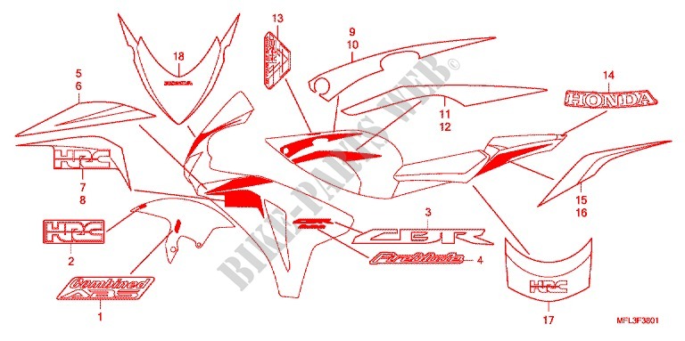 EMBLEM/STREIFEN (2) für Honda CBR 1000 RR FIREBLADE 2009