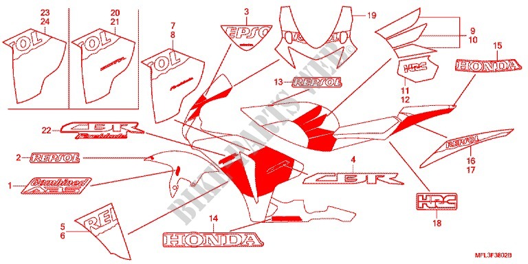 EMBLEM/STREIFEN (3) für Honda CBR 1000 RR FIREBLADE 2009
