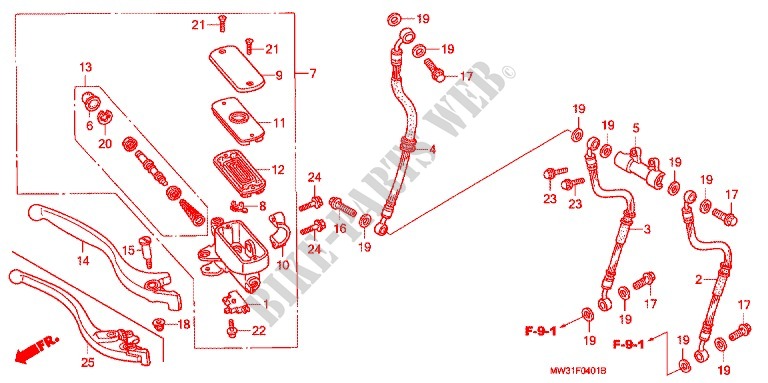BREMSPUMPE VORNE (CB750F2N/T/1 CB750F4/5) für Honda CB 750 RED TYPE II 1996