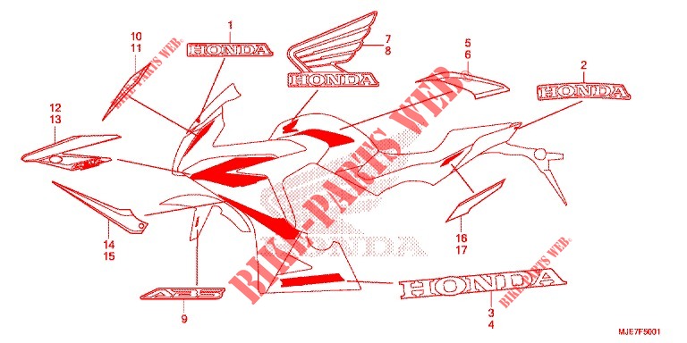 EMBLEM/STREIFEN (2) für Honda CBR 650 F RED 2018